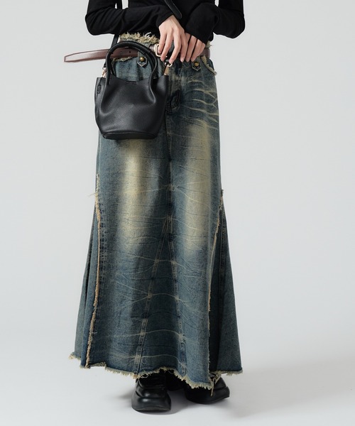 Chick(チック)の「Vintage Like Denim Mermaid Skirt / ヴィンテージ風デニムマーメイドスカート(デニムスカート・レディース・ブラック/ブルー・FREE)」の18枚目の写真