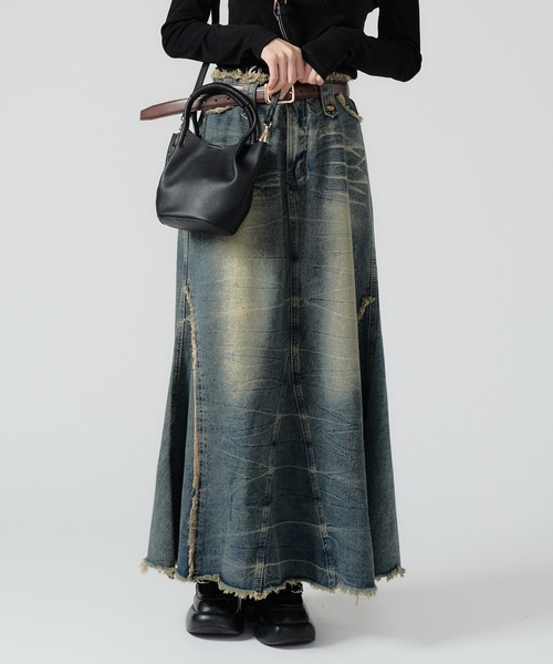 Chick(チック)の「Vintage Like Denim Mermaid Skirt / ヴィンテージ風デニムマーメイドスカート(デニムスカート・レディース・ブラック/ブルー・FREE)」の19枚目の写真