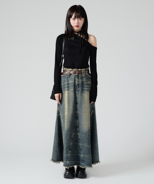 Chick(チック)の「Vintage Like Denim Mermaid Skirt / ヴィンテージ風デニムマーメイドスカート(デニムスカート・レディース・ブラック/ブルー・FREE)」の20枚目の写真
