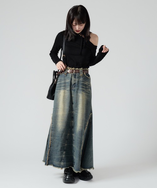 Chick(チック)の「Vintage Like Denim Mermaid Skirt / ヴィンテージ風デニムマーメイドスカート(デニムスカート・レディース・ブラック/ブルー・FREE)」の21枚目の写真