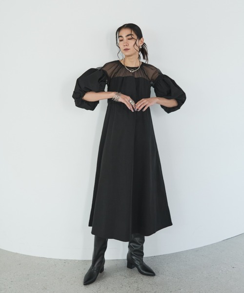 ✳️人気新作 新品 A.L.C エーエルシー　黒ロングワンピース セール】オーガンジーコンビロングワンピース（ワンピース