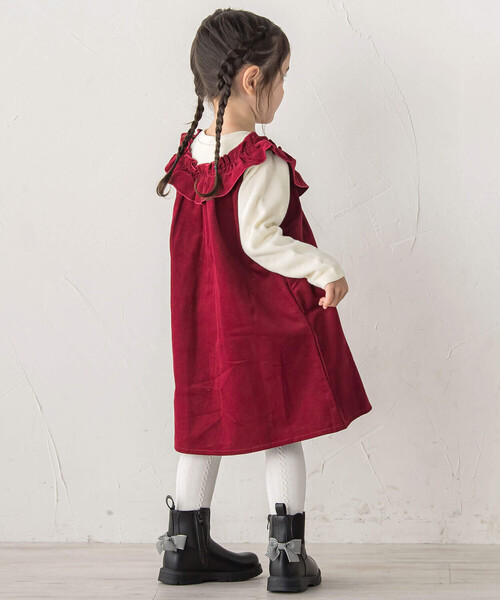 SLAP SLIP（スラップスリップ）の「ギャザーフリルリボンパールドッキングワンピース(80~130cm)（ワンピース・キッズ・ピンク/レッド・80ｃｍ/130cm/110cm/120cm/90cm/100cm）」の3枚目の写真