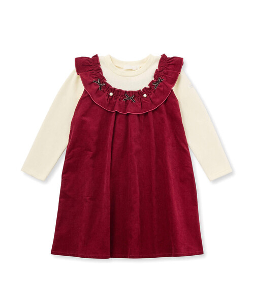 SLAP SLIP（スラップスリップ）の「ギャザーフリルリボンパールドッキングワンピース(80~130cm)（ワンピース・キッズ・ピンク/レッド・80ｃｍ/130cm/110cm/120cm/90cm/100cm）」の5枚目の写真