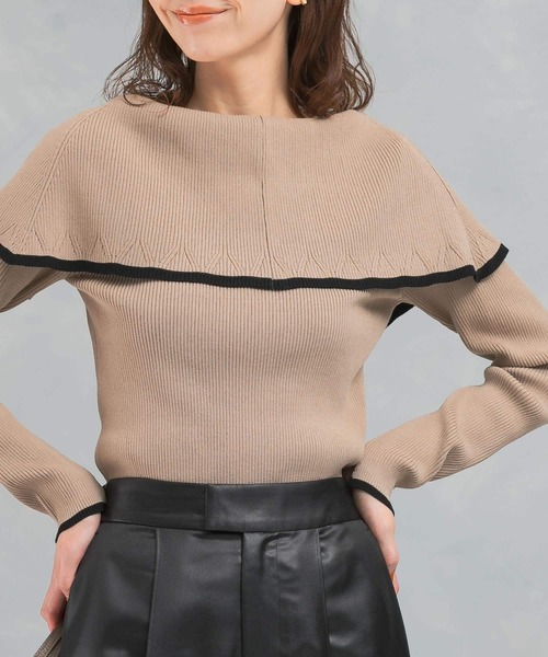 URBAN RESEARCH ROSSO WOMEN(アーバンリサーチ ロッソ)の「2wayネックバイカラーケープニット(ニット/セーター・レディース・ブラック/オフホワイト/ベージュ・FREE)」の5枚目の写真