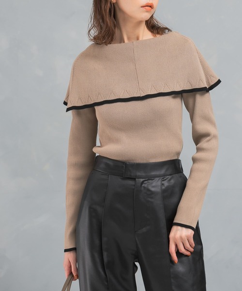 URBAN RESEARCH ROSSO WOMEN(アーバンリサーチ ロッソ)の「2wayネックバイカラーケープニット(ニット/セーター・レディース・ブラック/オフホワイト/ベージュ・FREE)」の6枚目の写真