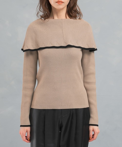 URBAN RESEARCH ROSSO WOMEN(アーバンリサーチ ロッソ)の「2wayネックバイカラーケープニット(ニット/セーター・レディース・ブラック/オフホワイト/ベージュ・FREE)」の9枚目の写真