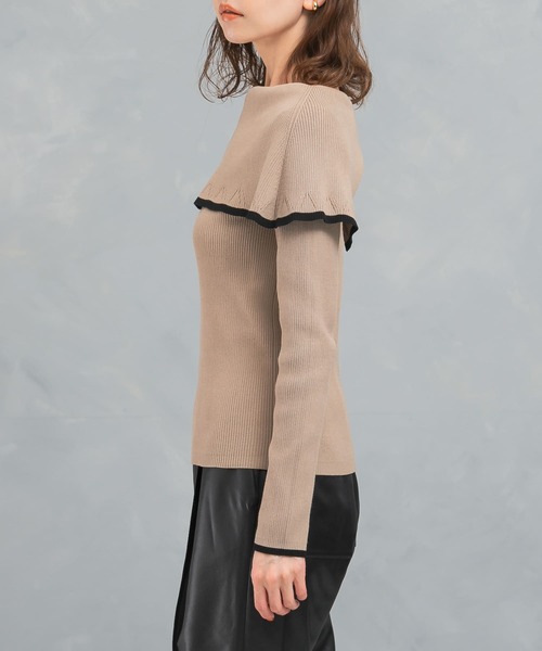 URBAN RESEARCH ROSSO WOMEN(アーバンリサーチ ロッソ)の「2wayネックバイカラーケープニット(ニット/セーター・レディース・ブラック/オフホワイト/ベージュ・FREE)」の10枚目の写真