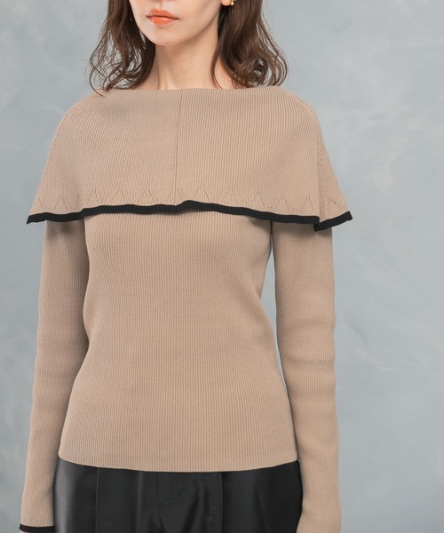 URBAN RESEARCH ROSSO WOMEN(アーバンリサーチ ロッソ)の「2wayネックバイカラーケープニット(ニット/セーター・レディース・ブラック/オフホワイト/ベージュ・FREE)」の12枚目の写真
