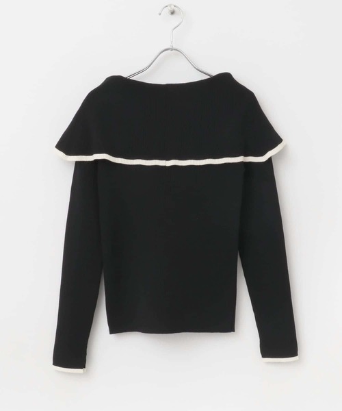 美品アーバンリサーチロッソROSSO黒サーマルクルーネックプルオーバー エフバイ セール】2wayネックバイカラーケープニット（ニット/セーター