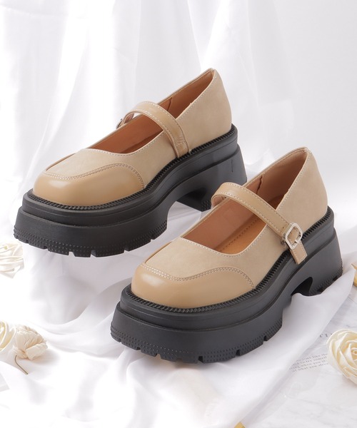 美品】プルドゥ pour deux 厚底 ローファー ストラップ付 ブーティー