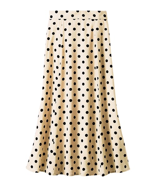 BELLUNA PLUS（ベルーナ）の「麻混素材ドット柄フレアースカート（スカート・レディース・アイボリー系/テラコッタ/ブラック系・SMALL/MEDIUM/LARGE/X-LARGE）」の4枚目の写真