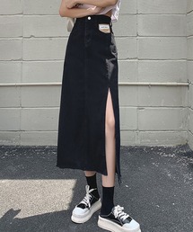 Dewlily（デューリリー）の「デニム風ロングスリットスカート（スカート）」