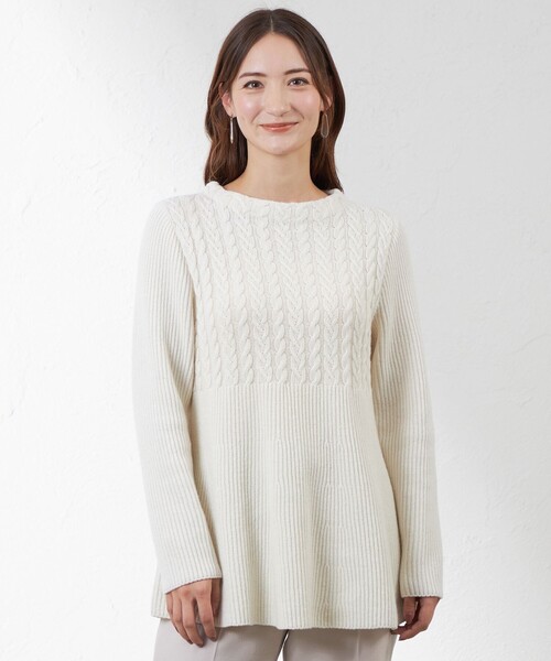 【セール】ケーブル編みペプラムチュニックニット（ニット/セーター）｜AMACA（アマカ）