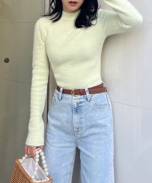 ROYAL PARTY(ロイヤルパーティー)の「プチハイミニシャギーニットトップス(ニット/セーター・レディース・オフホワイト/ピンク/グリーン・FREE)」の2枚目の写真