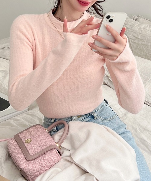 ROYAL PARTY(ロイヤルパーティー)の「プチハイミニシャギーニットトップス(ニット/セーター・レディース・オフホワイト/ピンク/グリーン・FREE)」の15枚目の写真