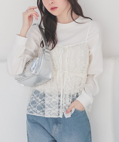 Honeys（ハニーズ）の「レースキャミソール（キャミソール・レディース・アイボリー/ブラック/グレー/ミント・L/M/S）」の2枚目の写真