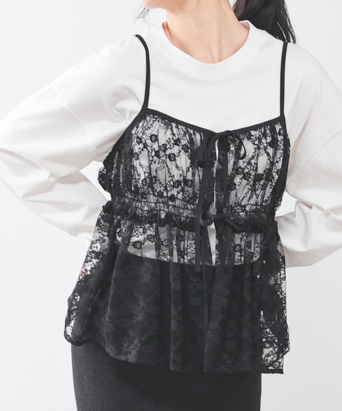 Honeys（ハニーズ）の「レースキャミソール（キャミソール・レディース・アイボリー/ブラック/グレー/ミント・L/M/S）」の3枚目の写真