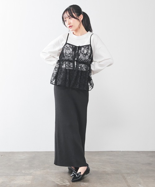 Honeys（ハニーズ）の「レースキャミソール（キャミソール・レディース・アイボリー/ブラック/グレー/ミント・L/M/S）」の9枚目の写真