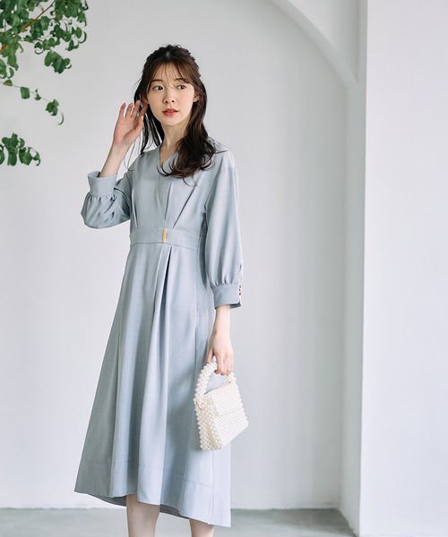 12Twelve Agenda（トゥエルブ　アジェンダ）の「ドライメランジカシュクールシャツワンピース（ワンピース・レディース・ライトグレー/ネイビー・M）」の5枚目の写真