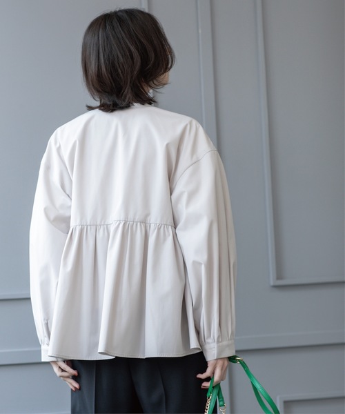 セール】撥水ノーカラーペプラムブルゾン【洗濯機洗い可/花粉対応