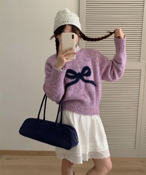 セール】リボン柄がかわいいニットプルオーバー（ニット