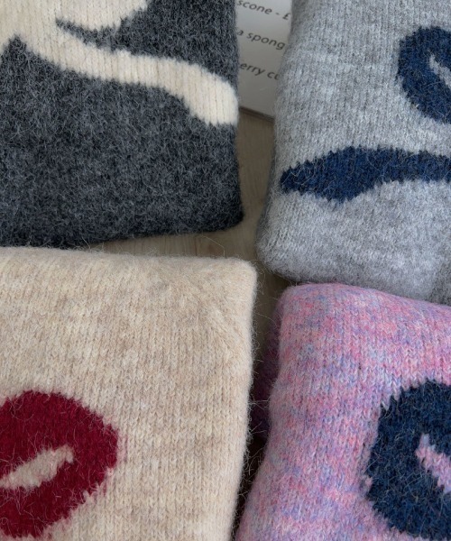 専用❤みかん❤ニット×6重ガーゼ⭐ハーフハンカチ❤リボン＆牛柄