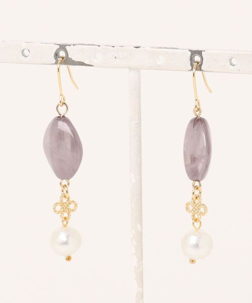 tone（トーン）の「【MUURABBTI】マーブルビーズとコットンパールのピアス(MA)（ピアス（両耳用）・レディース・グレー/オレンジ/レッド・FREE）」の6枚目の写真