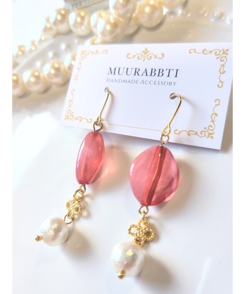 tone（トーン）の「【MUURABBTI】マーブルビーズとコットンパールのピアス(MA)（ピアス（両耳用）・レディース・グレー/オレンジ/レッド・FREE）」の9枚目の写真