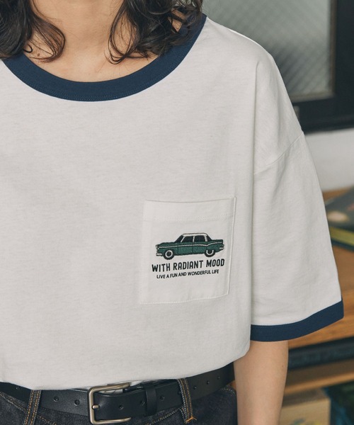 【爽やかに映えるグリーン】HERMES 刺繍ポケットTシャツドレス ワンポイントハート刺繍半袖Tシャツ （Tシャツ