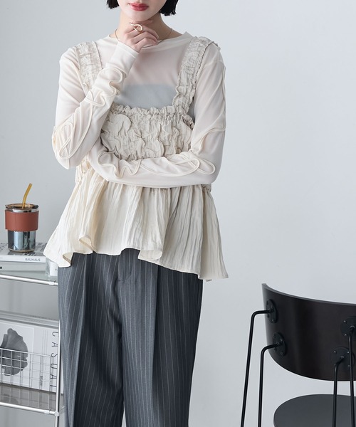 forksy.】前後2way ニュアンス コード刺繍デザインスリーブ