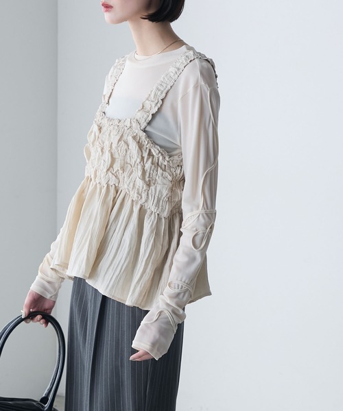 forksy.(フォルクシー)の「【forksy.】前後2way ニュアンス コード刺繍デザインスリーブ シアートップス(Tシャツ/カットソー・レディース・チャコール/アイボリー/ブラック/ライトブルー・FREE)」の11枚目の写真
