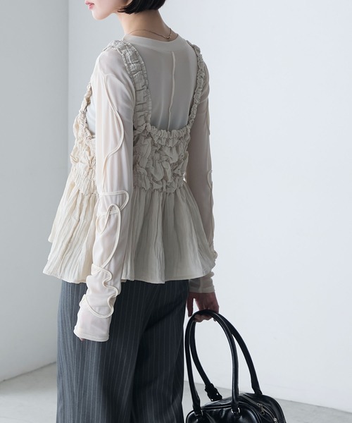 トップス ノースリーブ フレンチスリーブ シアー コード刺繍 華やか レディース  【lstpss25-1413】【即納：1-5営業日】【送料無料】メ込2 トップス ノースリーブ フレンチスリーブ シアー コード刺繍
