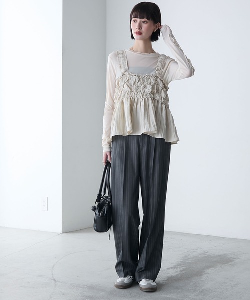 トップス ノースリーブ フレンチスリーブ シアー コード刺繍 華やか レディース  【lstpss25-1413】【即納：1-5営業日】【送料無料】メ込2 トップス ノースリーブ フレンチスリーブ シアー コード刺繍