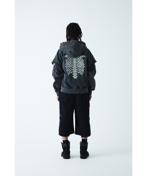 セール】フーディー｜Fire Bones Layered Sleeve Zip Hoodie｜SUPPLIER