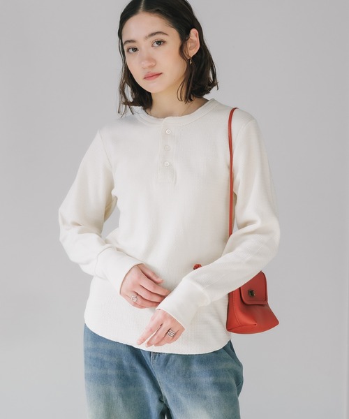 MILLER（ミラー）の「R.P.miller/ミラー Waffle Henley Long Sleeve Tee ワッフル ヘンリーネック 長袖Tシャツ サーマル ロンT（Tシャツ/カットソー・メンズ・ホワイト/グレー・M/L/LL）」の2枚目の写真