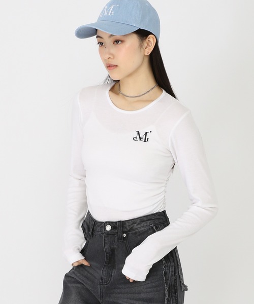MUCENT(ムセント)の「MUCENT/CROPシャーリングロングスリーブ(Tシャツ/カットソー・レディース・ホワイト・FREE)」の1枚目の写真