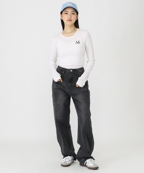 MUCENT(ムセント)の「MUCENT/CROPシャーリングロングスリーブ(Tシャツ/カットソー・レディース・ホワイト・FREE)」の5枚目の写真
