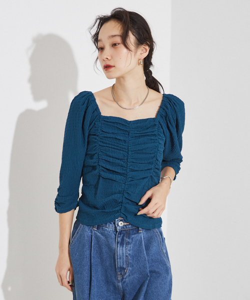NOMINE（ノミネ）の「シャーリング ボリュームスリーブ2WAYプルオーバー（Tシャツ/カットソー・レディース・ブルー/ブラック/ブラウン・フリー）」の16枚目の写真