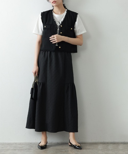 Pierrot(ピエロ)の「ジャカードギャザーフレアスカート(スカート・レディース・ブラック/オフホワイト・L/M/PM)」の19枚目の写真