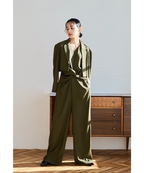 niana（ニアナ）の「プラクティカルショートジャケットセットアップ 2点セット パンツドレス オールインワン 結婚式 同窓会 入学式 卒業式 セレモニー パーティードレス オケージョンドレス お呼ばれ（パンツドレス・レディース・カーキ/キャメル/ブラック・L/M/S）」の4枚目の写真