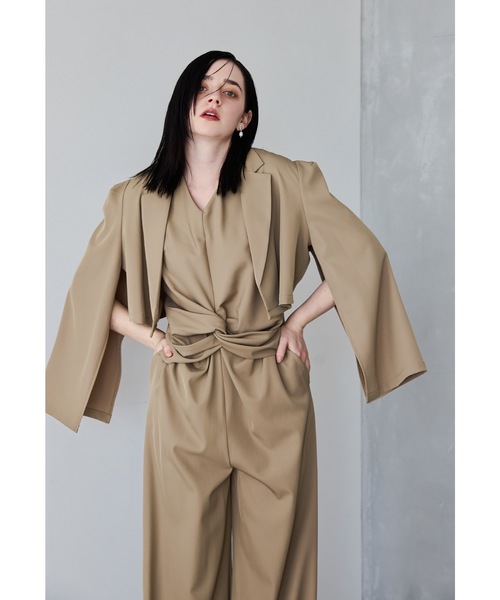 niana（ニアナ）の「プラクティカルショートジャケットセットアップ 2点セット パンツドレス オールインワン 結婚式 同窓会 入学式 卒業式 セレモニー パーティードレス オケージョンドレス お呼ばれ（パンツドレス・レディース・カーキ/キャメル/ブラック・L/M/S）」の12枚目の写真