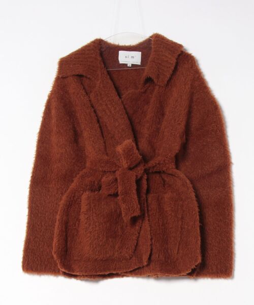 REAL CUBE（リアルキューブ）の「日本製ベルト付きウール混ニットガウン（その他アウター・レディース・ベージュ/キャメル・M）」の2枚目の写真