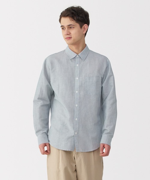 無印良品(ムジルシリョウヒン)の「紳士 ヘンプコットン長袖シャツ(シャツ/ブラウス・メンズ・ネイビー/ホワイト/ライトグリーン/サンドベージュ/ネイビー系/ブルー系・S/L/XL/M)」の5枚目の写真