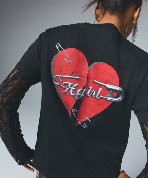 X-girl SAFETY PIN AND HEART LOGO Tシャツ セール】SAFETY PIN AND HEART LOGO S/S TEE（Tシャツ