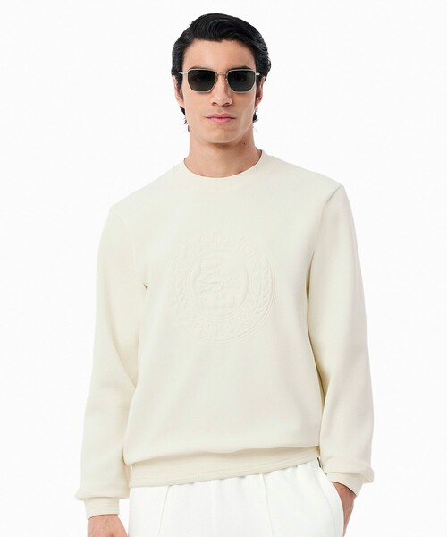 LACOSTE(ラコステ)の「トーン・オン・トーンローレルステッチダブルフェイスクルーネックスウェット(スウェット・メンズ・ダークグリーン/ホワイト・2/3/4/5)」の1枚目の写真