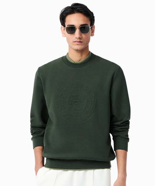 LACOSTE(ラコステ)の「トーン・オン・トーンローレルステッチダブルフェイスクルーネックスウェット(スウェット・メンズ・ダークグリーン/ホワイト・2/3/4/5)」の2枚目の写真