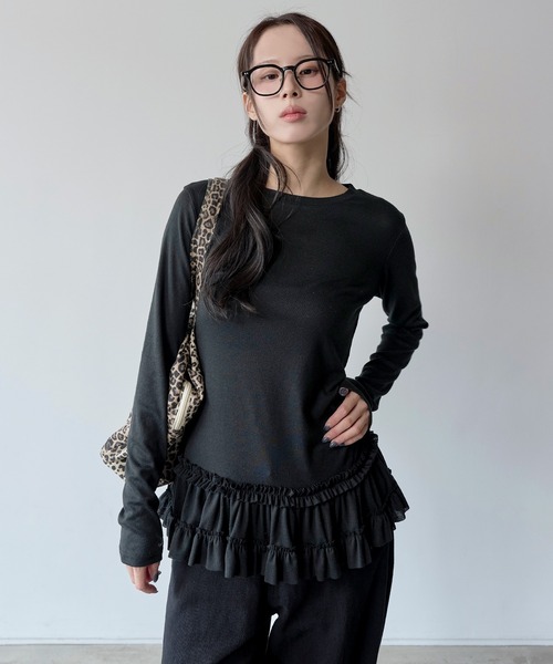 UNE MANSION(ユヌマンション)の「ベリーティアードフリルシャーリングレイヤードTシャツカットソー(Tシャツ/カットソー・レディース・ホワイト/ブラック・FREE)」の17枚目の写真