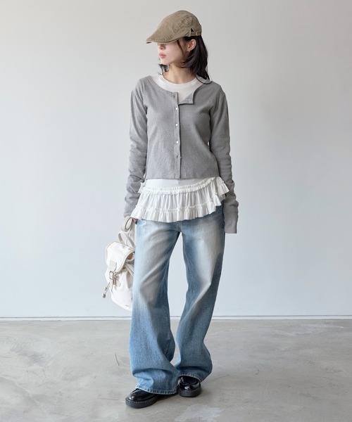 UNE MANSION(ユヌマンション)の「ベリーティアードフリルシャーリングレイヤードTシャツカットソー(Tシャツ/カットソー・レディース・ホワイト/ブラック・FREE)」の13枚目の写真
