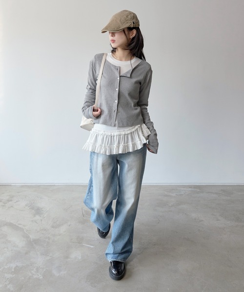 UNE MANSION(ユヌマンション)の「ベリーティアードフリルシャーリングレイヤードTシャツカットソー(Tシャツ/カットソー・レディース・ホワイト/ブラック・FREE)」の14枚目の写真