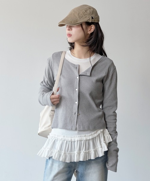 UNE MANSION(ユヌマンション)の「ベリーティアードフリルシャーリングレイヤードTシャツカットソー(Tシャツ/カットソー・レディース・ホワイト/ブラック・FREE)」の16枚目の写真